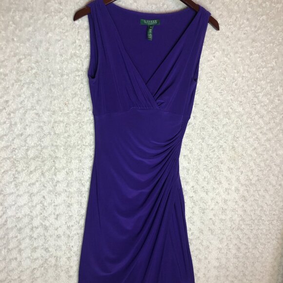 Lauren Purple Sleeveless Sheath Dress Ruched Cocktail Party Size 6‎ - Picture 2 of 5
